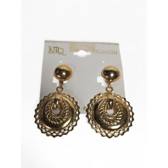 KMQ Jewelry - NEW KMQ Collection‎ Gold Tone Drop/Dangle Earrings Cutouts 1 1/2' HEAVY Clip on
